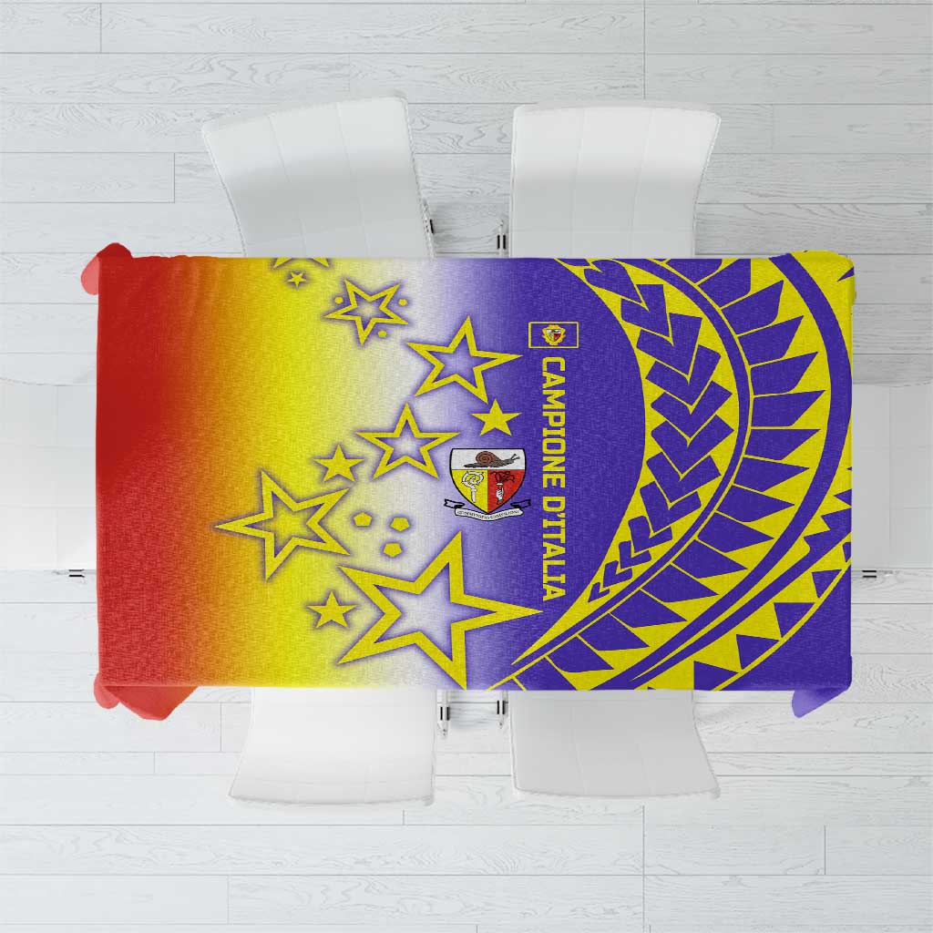 Campione d’Italia Tablecloth with Yellow Purple Star Design and Town Crest - Wonder Print Shop