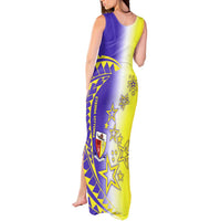 Campione d’Italia Tank Maxi Dress with Yellow Purple Star Design and Town Crest - Wonder Print Shop