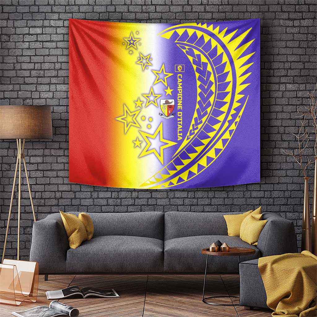 Campione d’Italia Tapestry with Yellow Purple Star Design and Town Crest - Wonder Print Shop