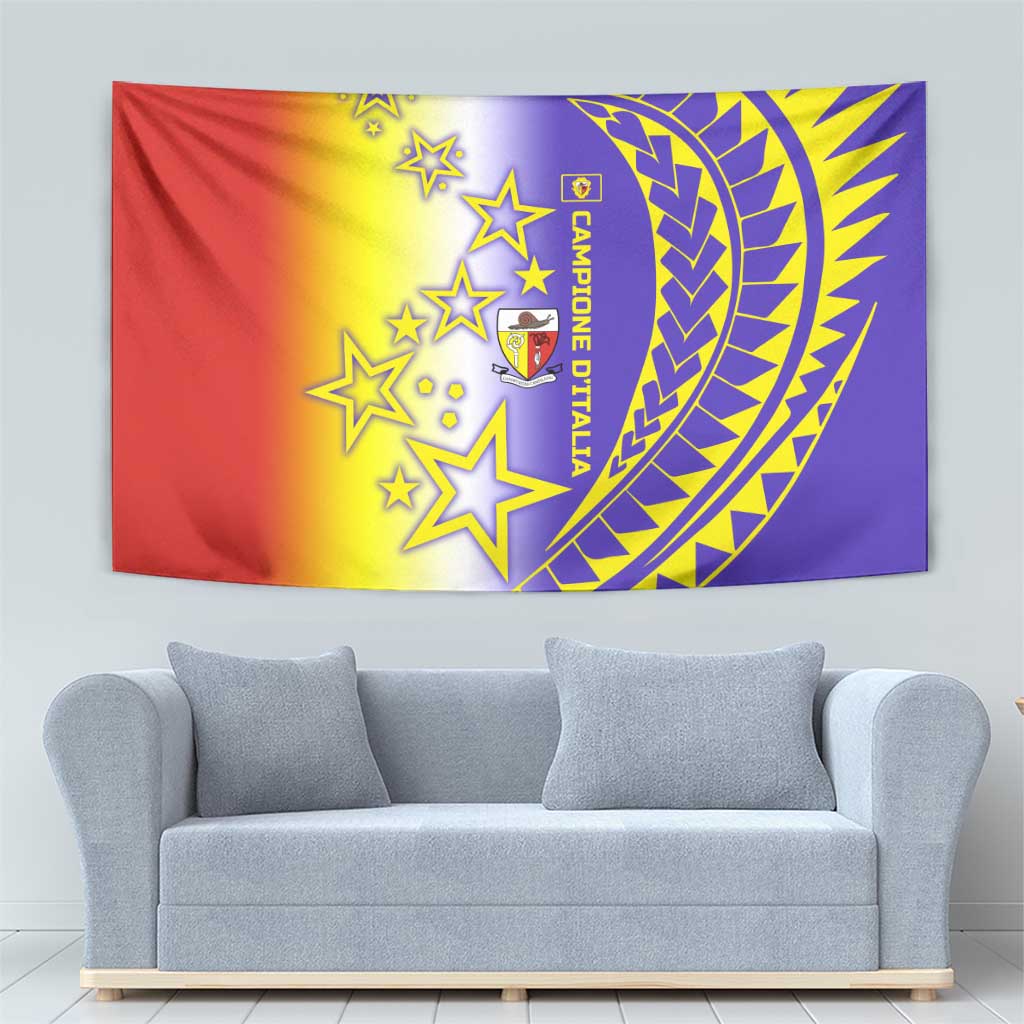 Campione d’Italia Tapestry with Yellow Purple Star Design and Town Crest - Wonder Print Shop