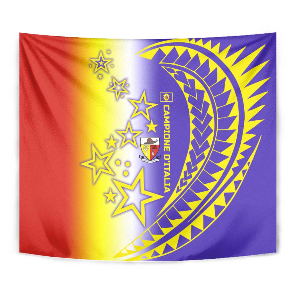 Campione d’Italia Tapestry with Yellow Purple Star Design and Town Crest - Wonder Print Shop