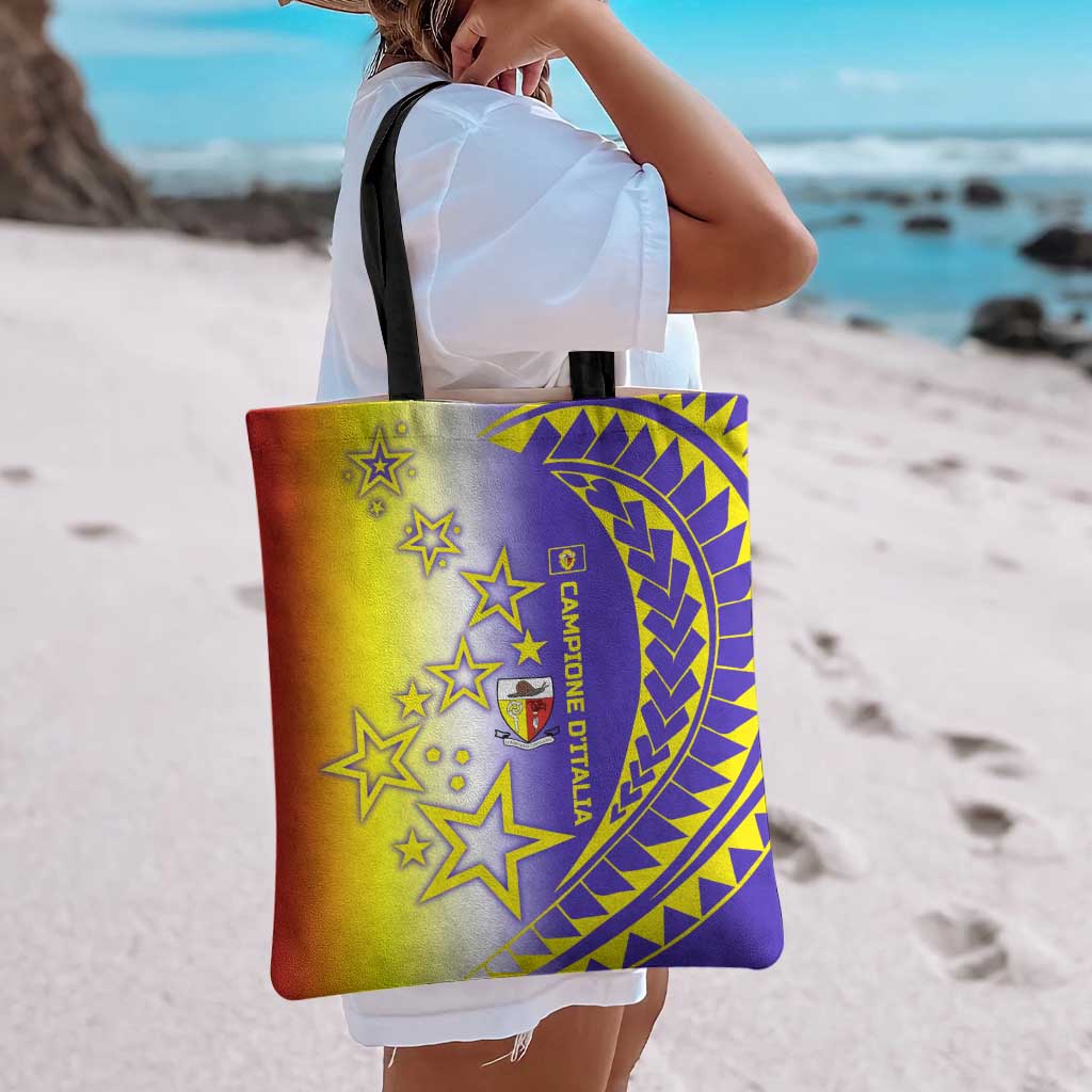 Campione d’Italia Tote Bag with Yellow Purple Star Design and Town Crest - Wonder Print Shop