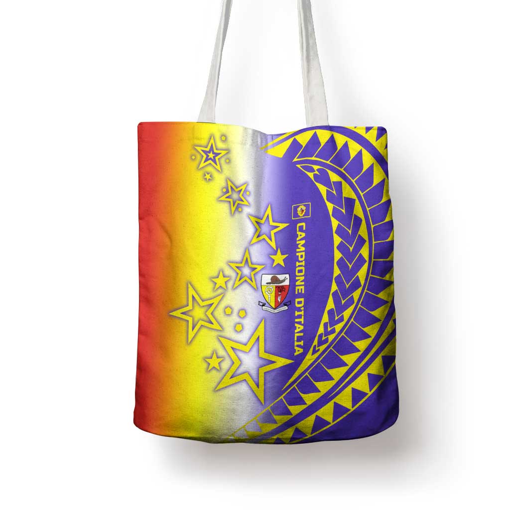 Campione d’Italia Tote Bag with Yellow Purple Star Design and Town Crest - Wonder Print Shop