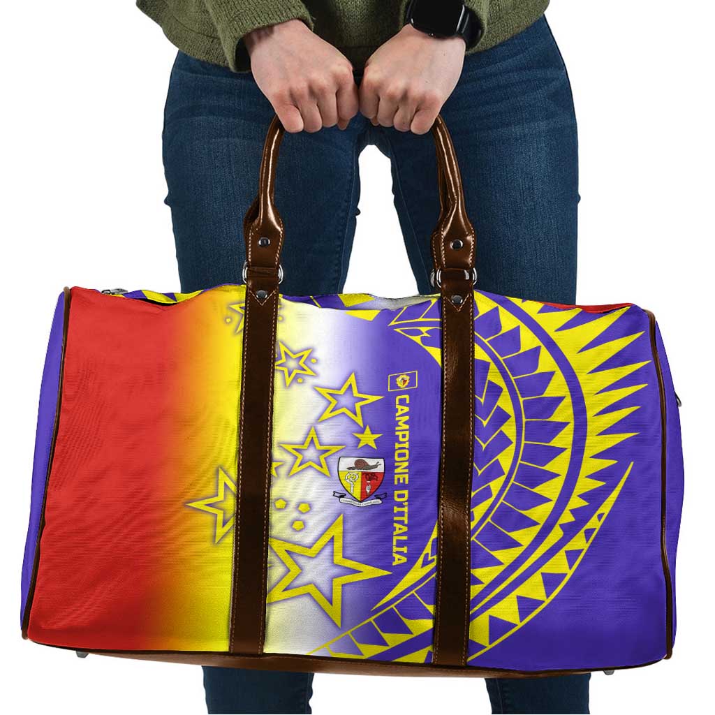 Campione d’Italia Travel Bag with Yellow Purple Star Design and Town Crest - Wonder Print Shop