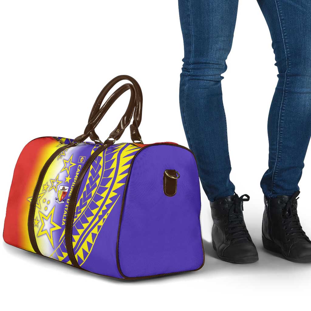Campione d’Italia Travel Bag with Yellow Purple Star Design and Town Crest - Wonder Print Shop