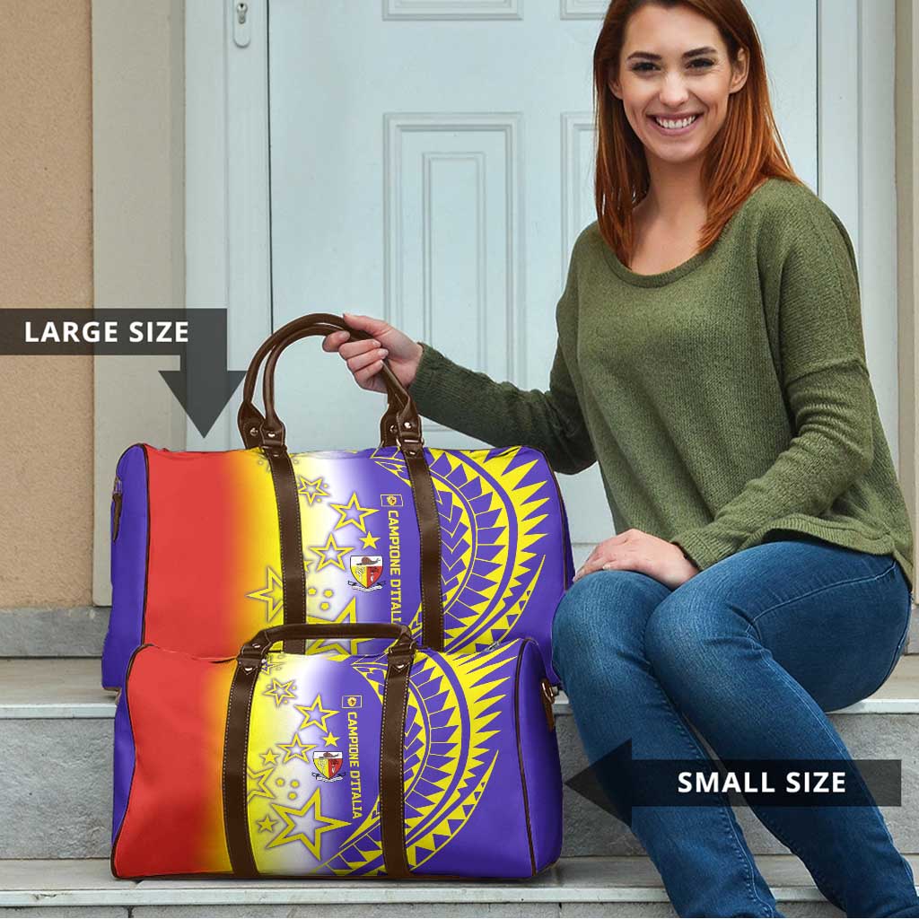 Campione d’Italia Travel Bag with Yellow Purple Star Design and Town Crest - Wonder Print Shop