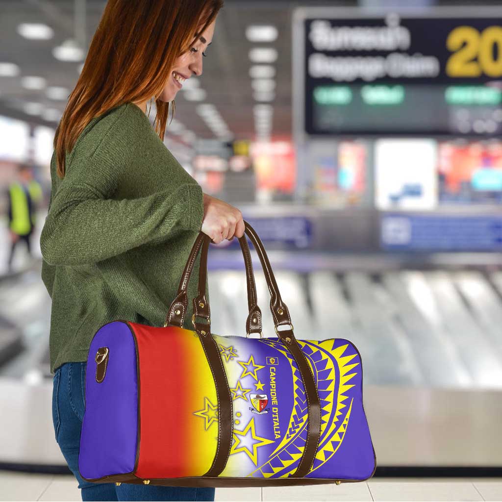 Campione d’Italia Travel Bag with Yellow Purple Star Design and Town Crest - Wonder Print Shop