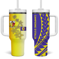 Campione d’Italia Tumbler With Handle with Yellow Purple Star Design and Town Crest - Wonder Print Shop