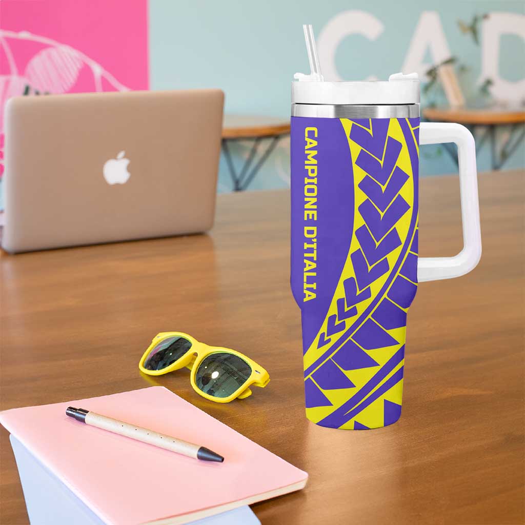 Campione d’Italia Tumbler With Handle with Yellow Purple Star Design and Town Crest - Wonder Print Shop