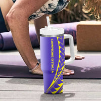 Campione d’Italia Tumbler With Handle with Yellow Purple Star Design and Town Crest - Wonder Print Shop