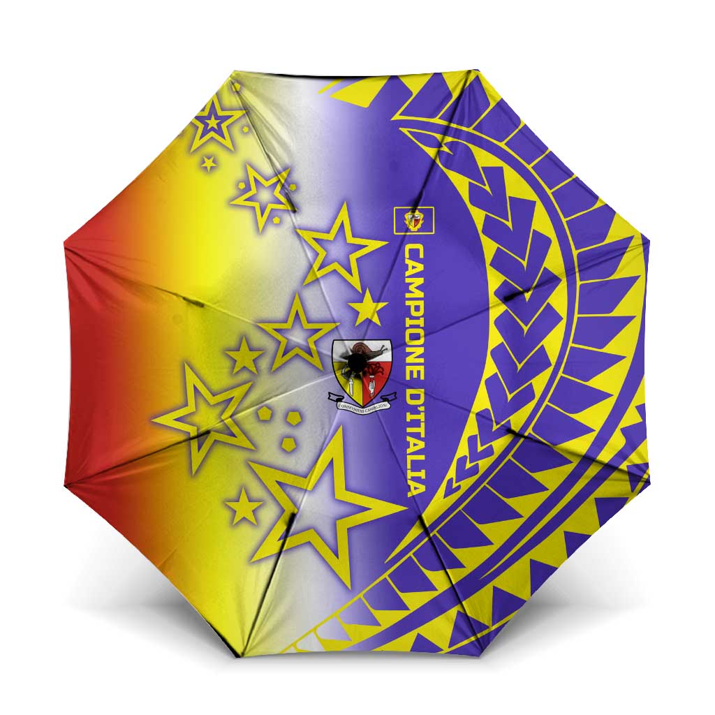 Campione d’Italia Umbrella with Yellow Purple Star Design and Town Crest - Wonder Print Shop