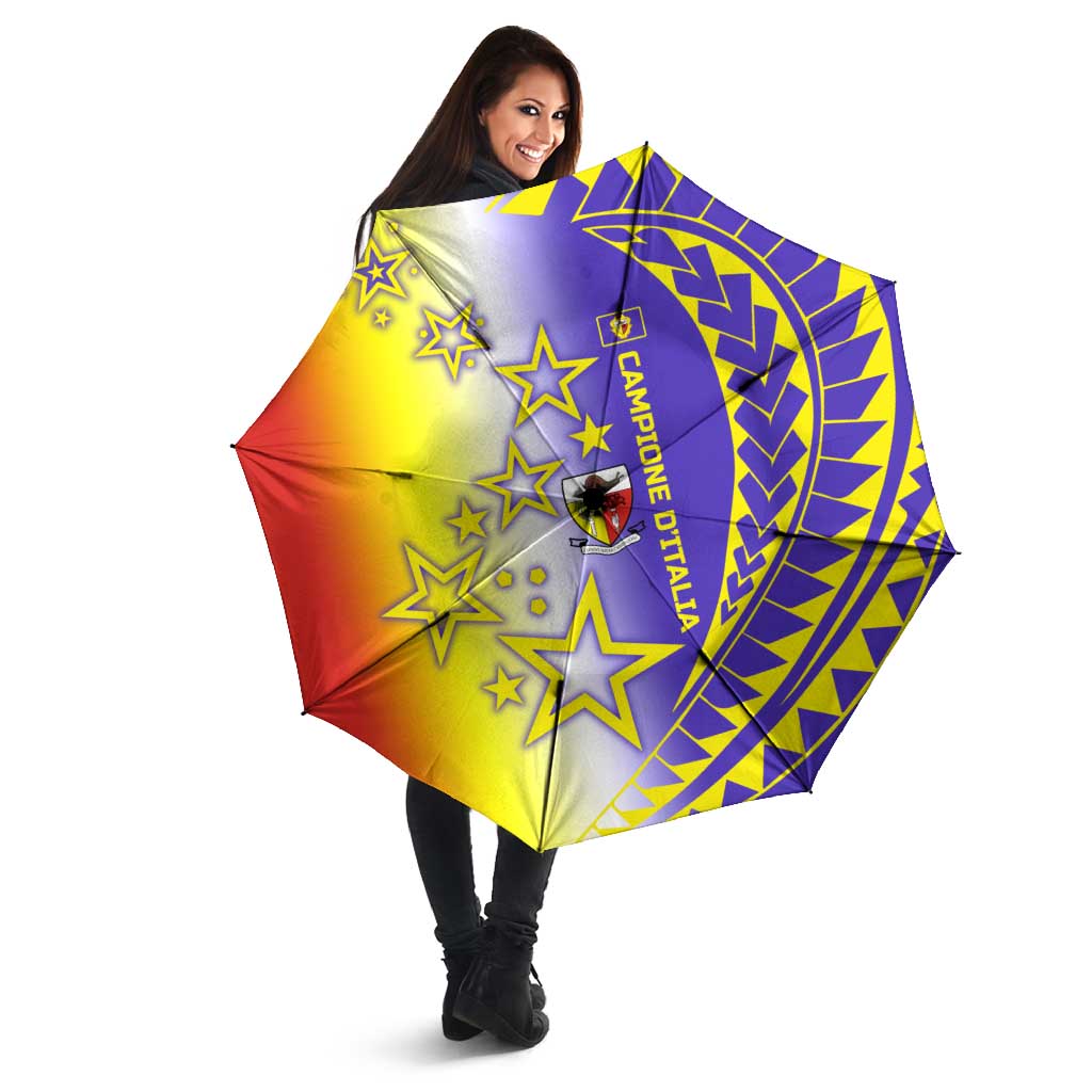 Campione d’Italia Umbrella with Yellow Purple Star Design and Town Crest - Wonder Print Shop