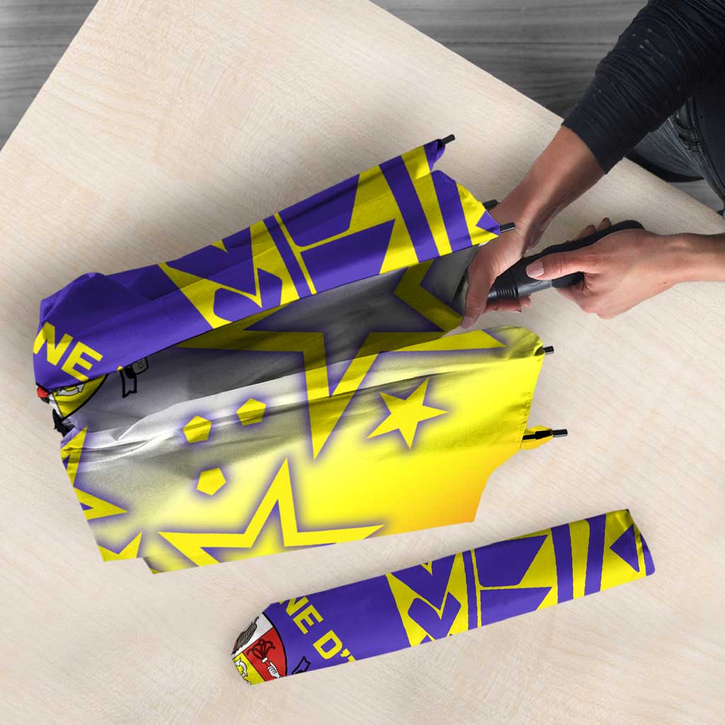 Campione d’Italia Umbrella with Yellow Purple Star Design and Town Crest - Wonder Print Shop