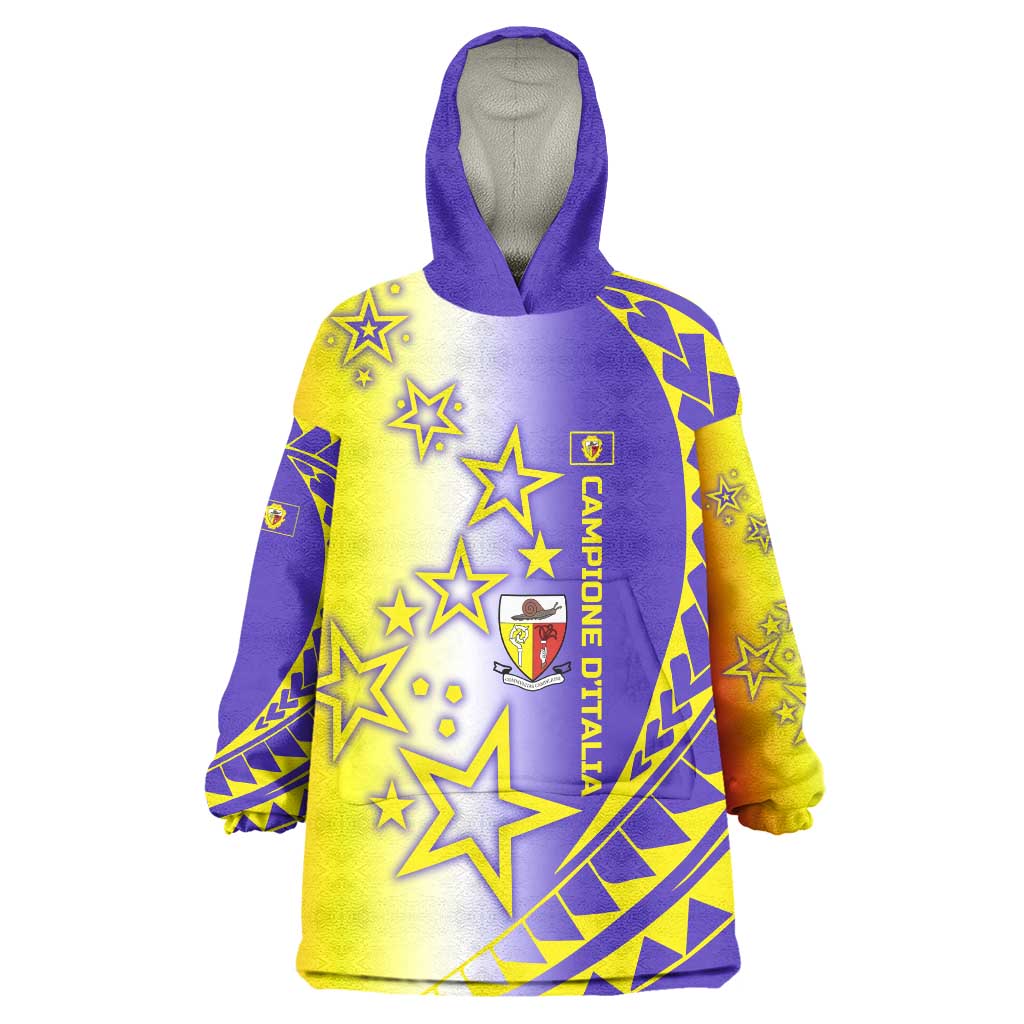 Campione d’Italia Wearable Blanket Hoodie with Yellow Purple Star Design and Town Crest - Wonder Print Shop
