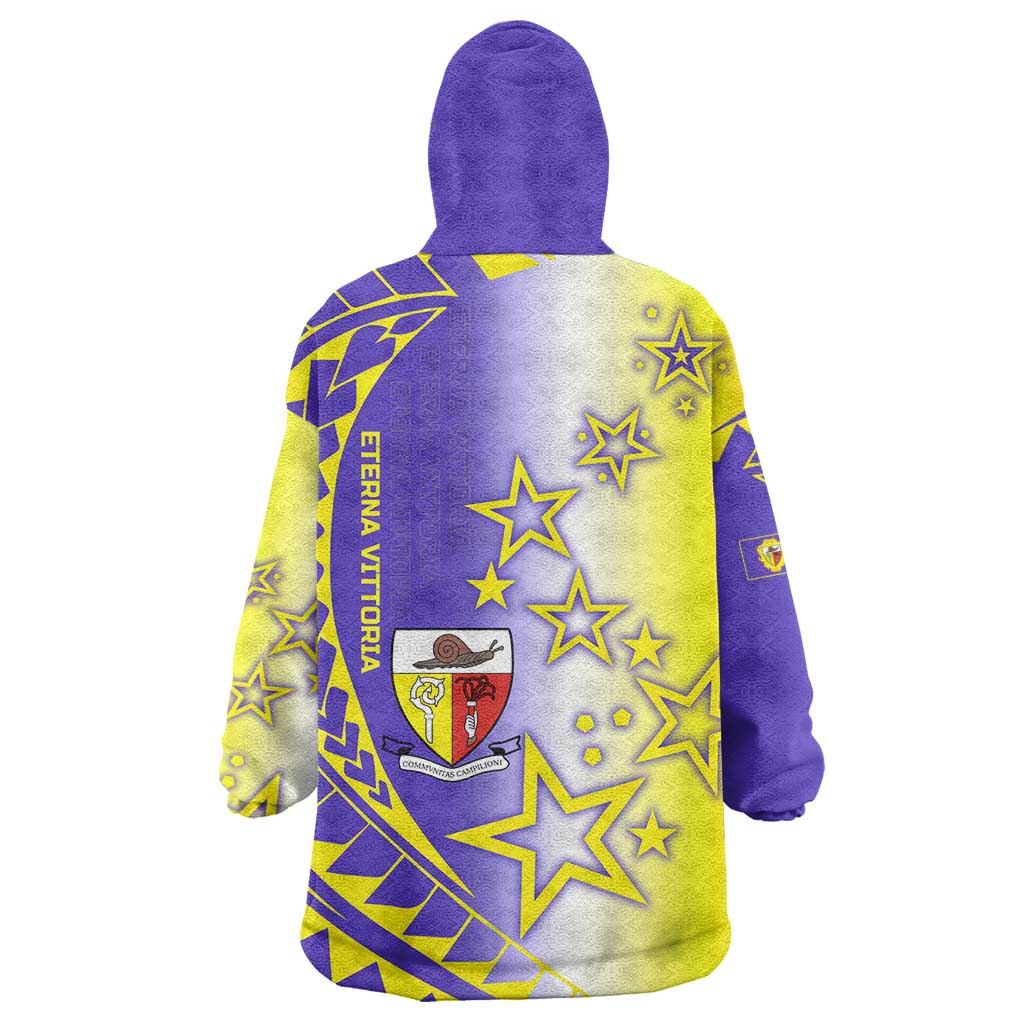 Campione d’Italia Wearable Blanket Hoodie with Yellow Purple Star Design and Town Crest - Wonder Print Shop