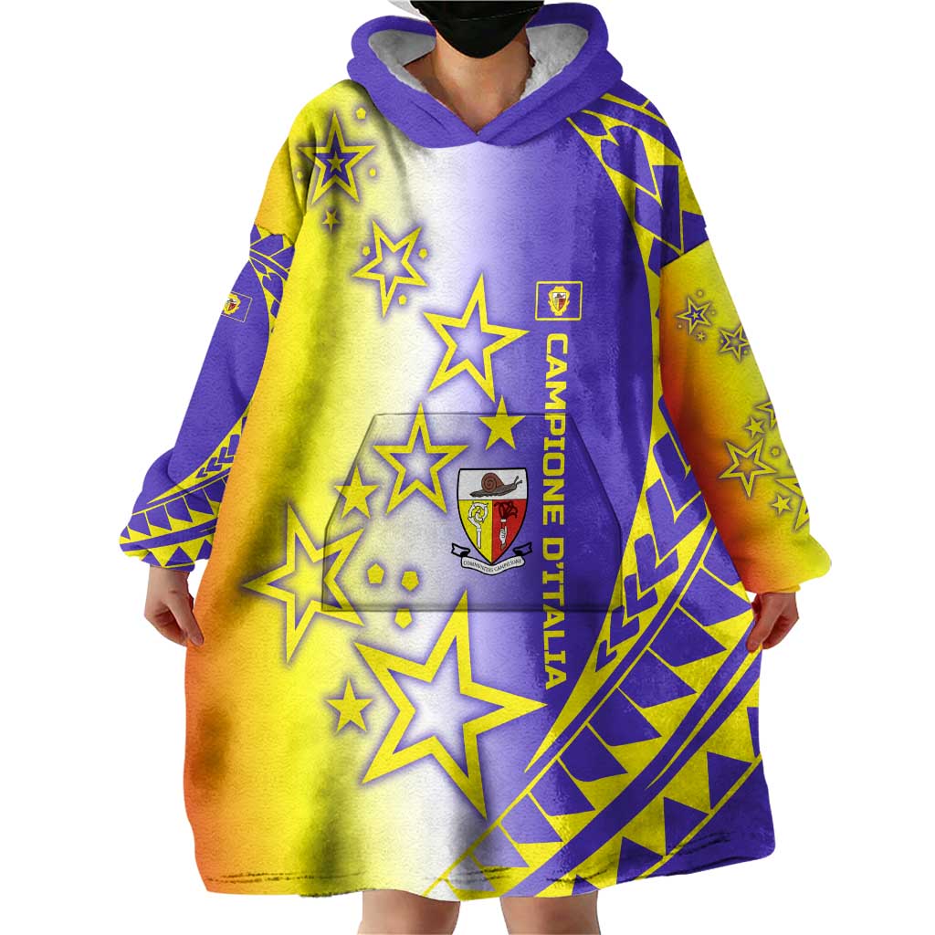 Campione d’Italia Wearable Blanket Hoodie with Yellow Purple Star Design and Town Crest - Wonder Print Shop