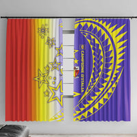 Campione d’Italia Window Curtain with Yellow Purple Star Design and Town Crest - Wonder Print Shop