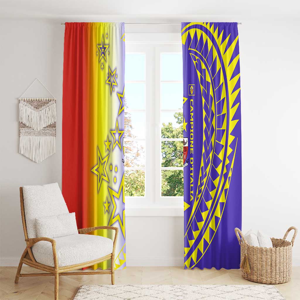 Campione d’Italia Window Curtain with Yellow Purple Star Design and Town Crest - Wonder Print Shop