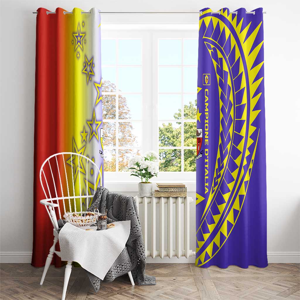 Campione d’Italia Window Curtain with Yellow Purple Star Design and Town Crest - Wonder Print Shop