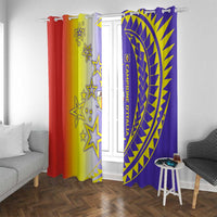 Campione d’Italia Window Curtain with Yellow Purple Star Design and Town Crest - Wonder Print Shop