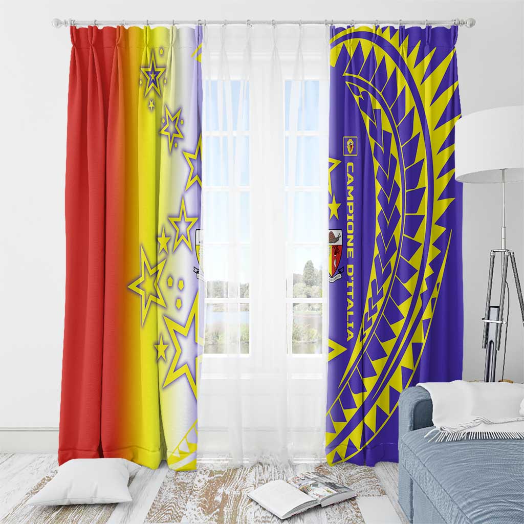 Campione d’Italia Window Curtain with Yellow Purple Star Design and Town Crest - Wonder Print Shop