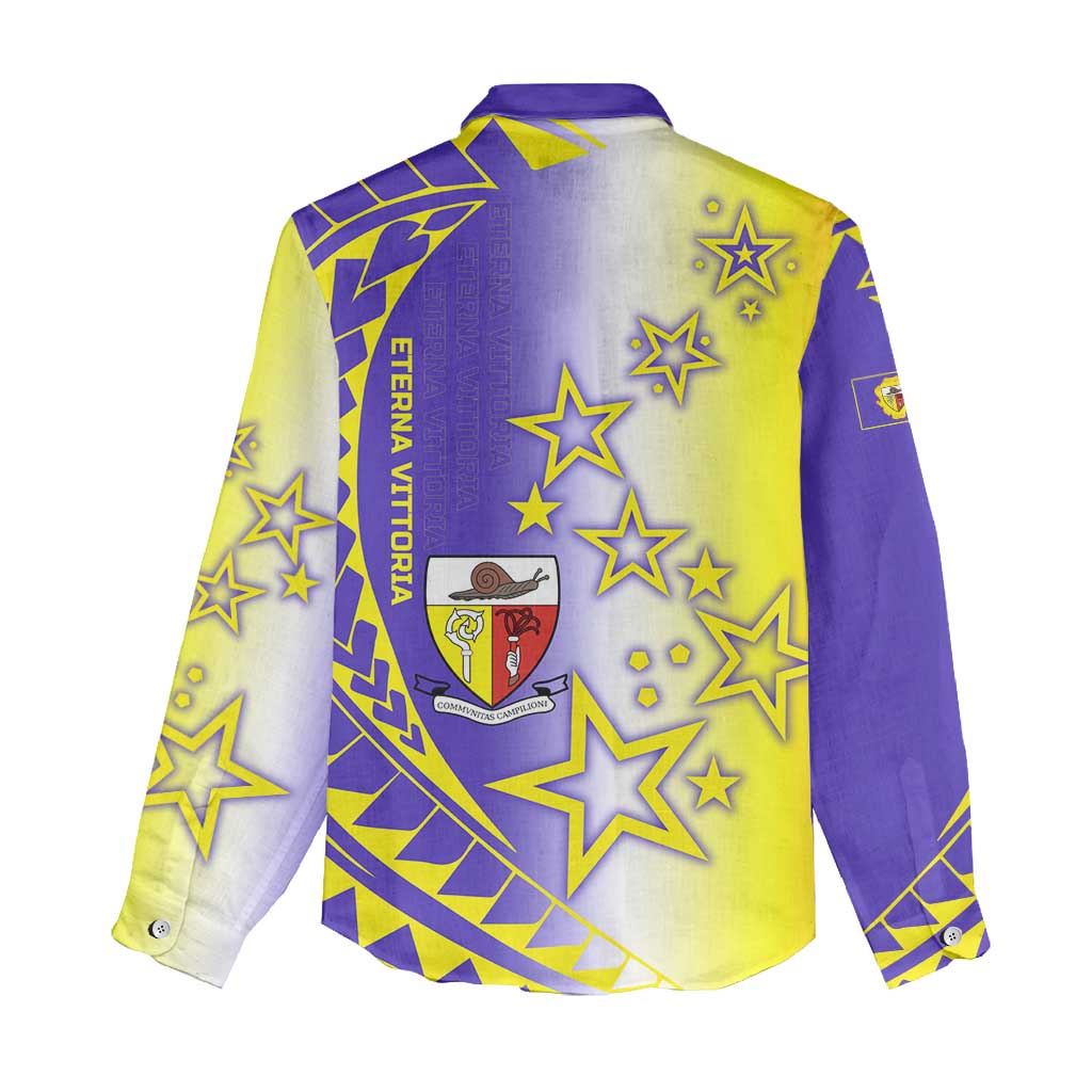 Campione d’Italia Women Casual Shirt with Yellow Purple Star Design and Town Crest - Wonder Print Shop