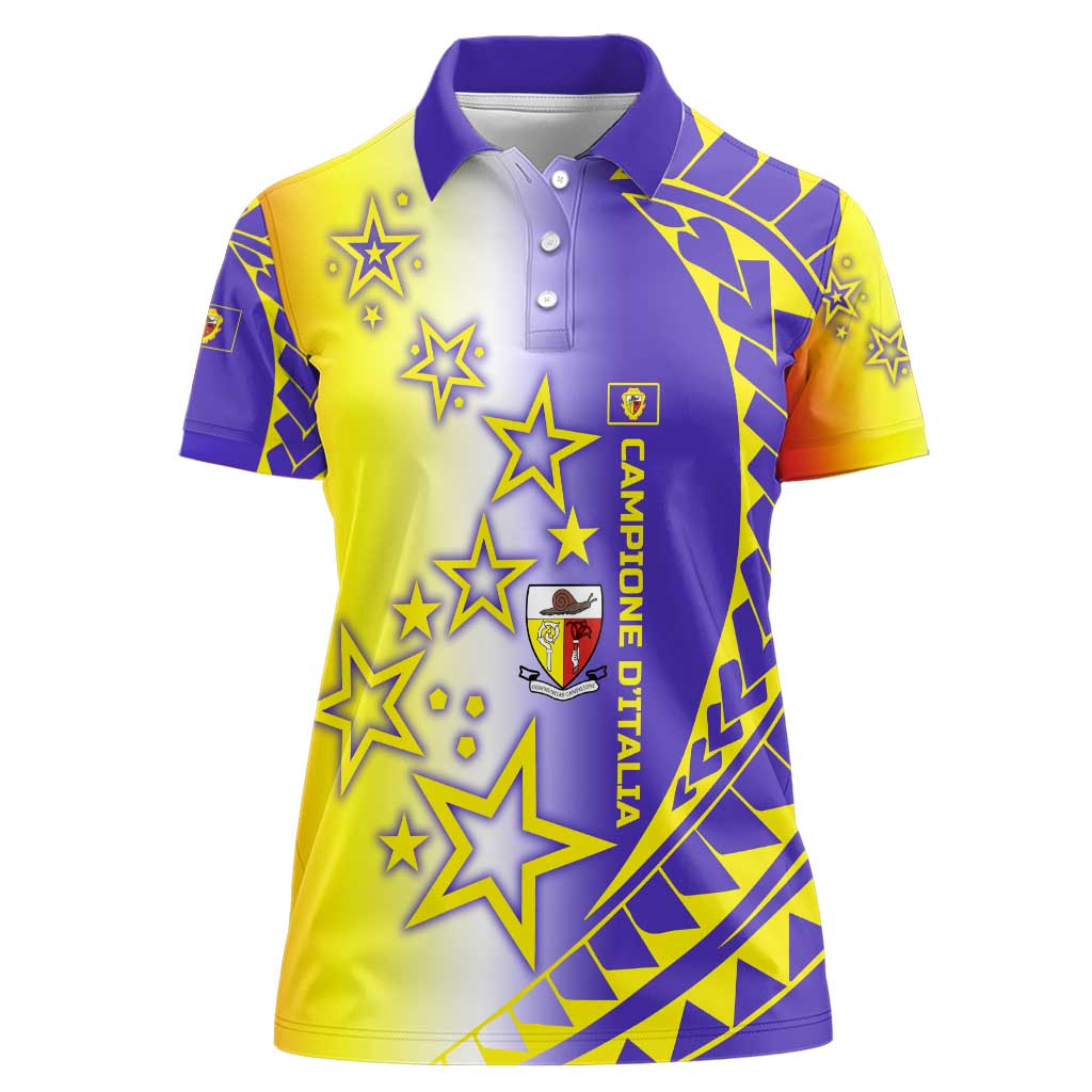 Campione d’Italia Women Polo Shirt with Yellow Purple Star Design and Town Crest - Wonder Print Shop