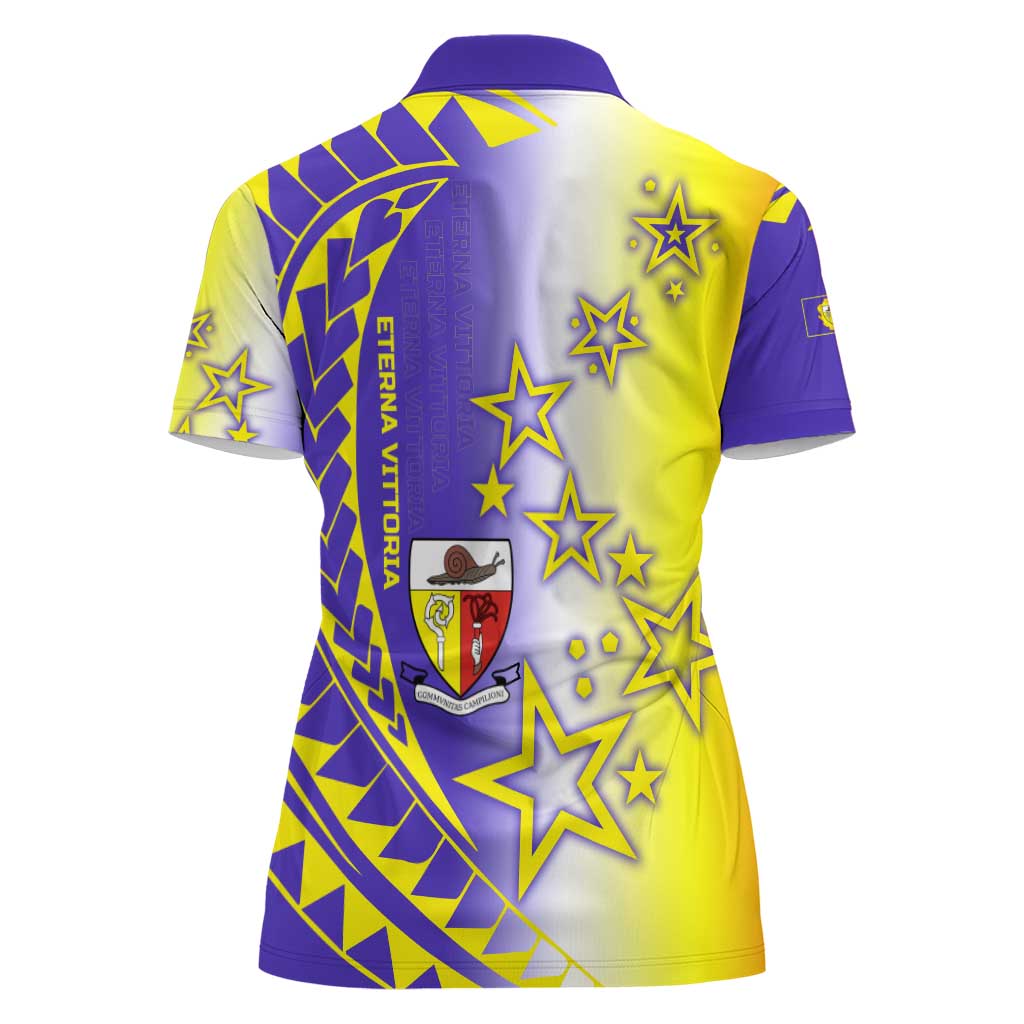Campione d’Italia Women Polo Shirt with Yellow Purple Star Design and Town Crest - Wonder Print Shop