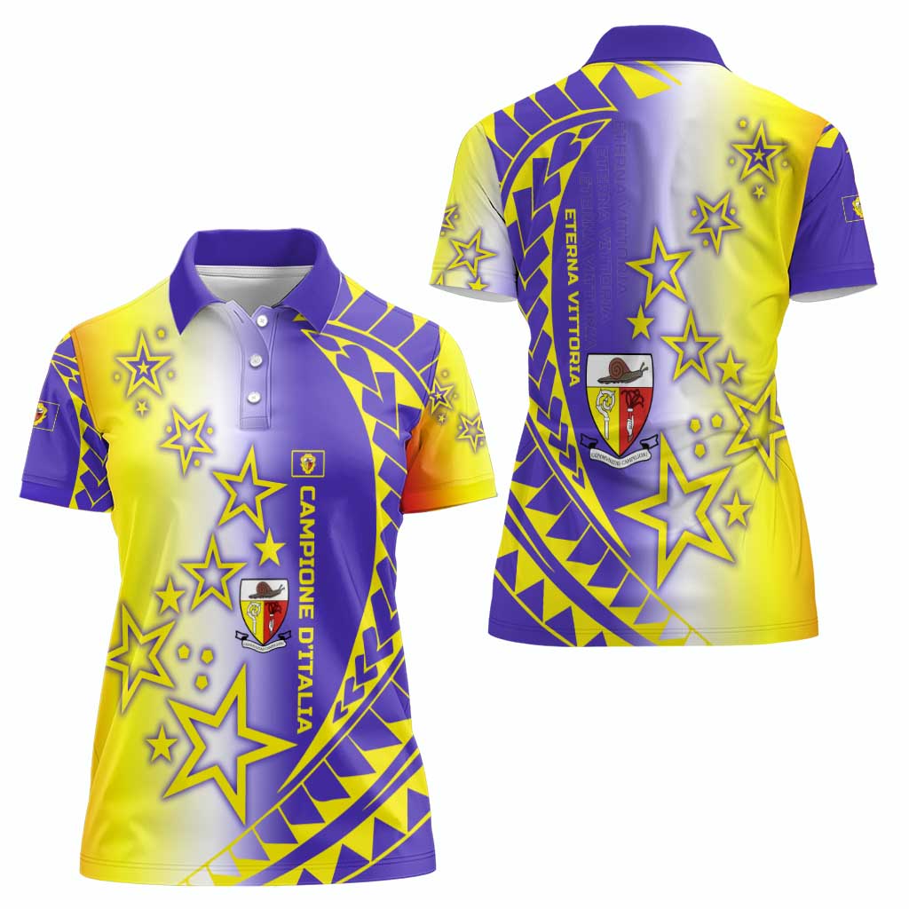 Campione d’Italia Women Polo Shirt with Yellow Purple Star Design and Town Crest - Wonder Print Shop