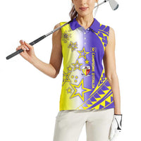 Campione d’Italia Women Sleeveless Polo Shirt with Yellow Purple Star Design and Town Crest - Wonder Print Shop