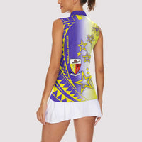 Campione d’Italia Women Sleeveless Polo Shirt with Yellow Purple Star Design and Town Crest - Wonder Print Shop