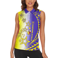 Campione d’Italia Women Sleeveless Polo Shirt with Yellow Purple Star Design and Town Crest - Wonder Print Shop