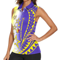 Campione d’Italia Women Sleeveless Polo Shirt with Yellow Purple Star Design and Town Crest - Wonder Print Shop