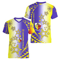 Campione d’Italia Women V-Neck T-Shirt with Yellow Purple Star Design and Town Crest - Wonder Print Shop