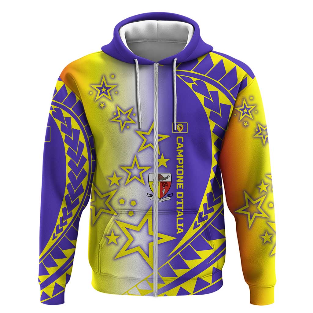 Campione d’Italia Zip Hoodie with Yellow Purple Star Design and Town Crest - Wonder Print Shop