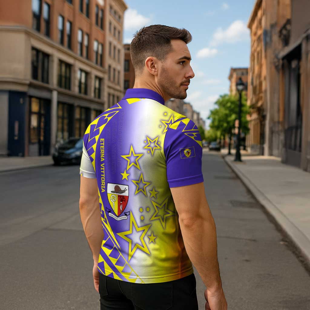 Campione d’Italia Zipper Polo Shirt with Yellow Purple Star Design and Town Crest - Wonder Print Shop