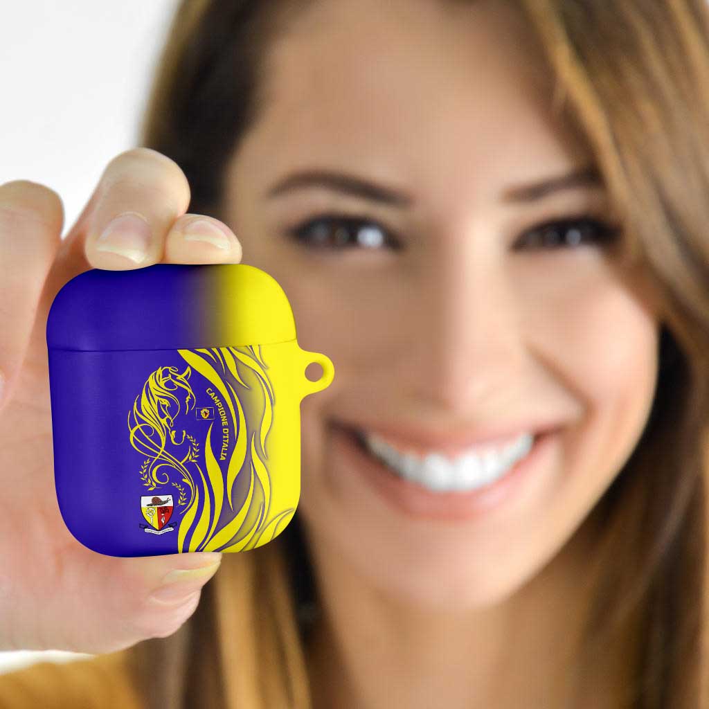 Campione d’Italia AirPods Case with Yellow Horse Graphic and Purple Flame Crest - Wonder Print Shop