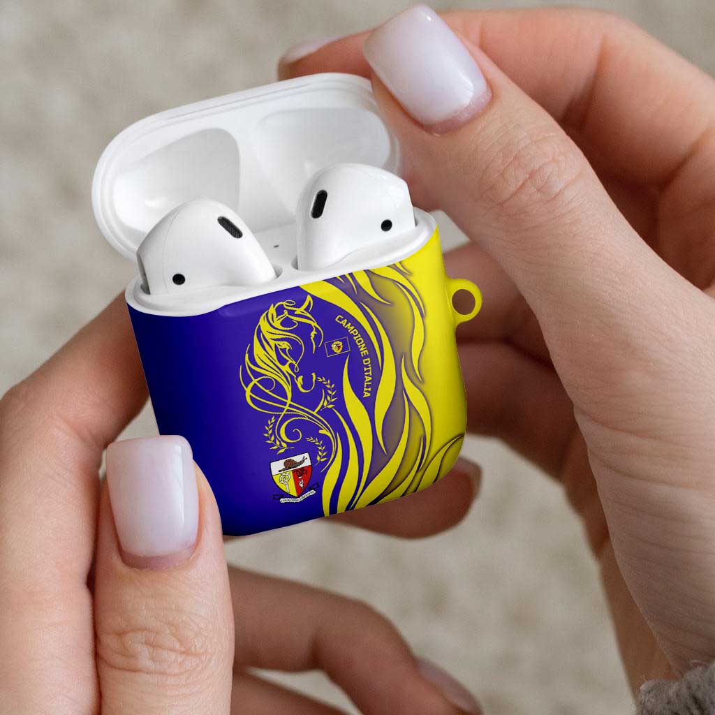 Campione d’Italia AirPods Case with Yellow Horse Graphic and Purple Flame Crest - Wonder Print Shop