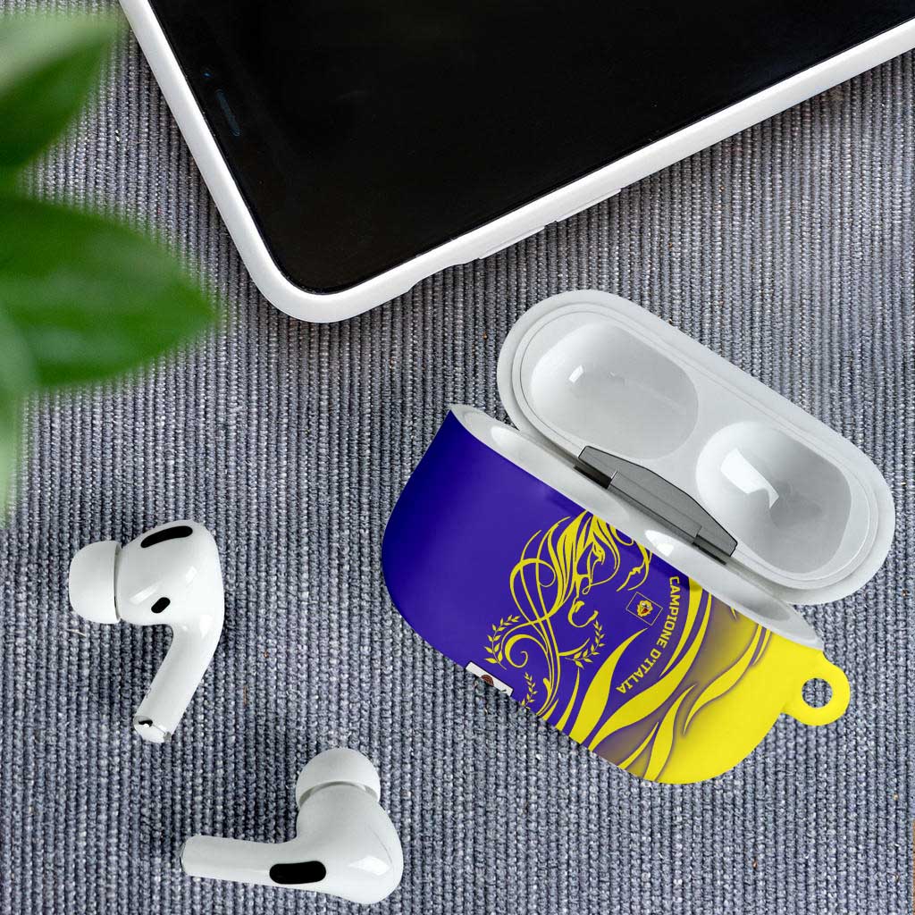 Campione d’Italia AirPods Case with Yellow Horse Graphic and Purple Flame Crest - Wonder Print Shop