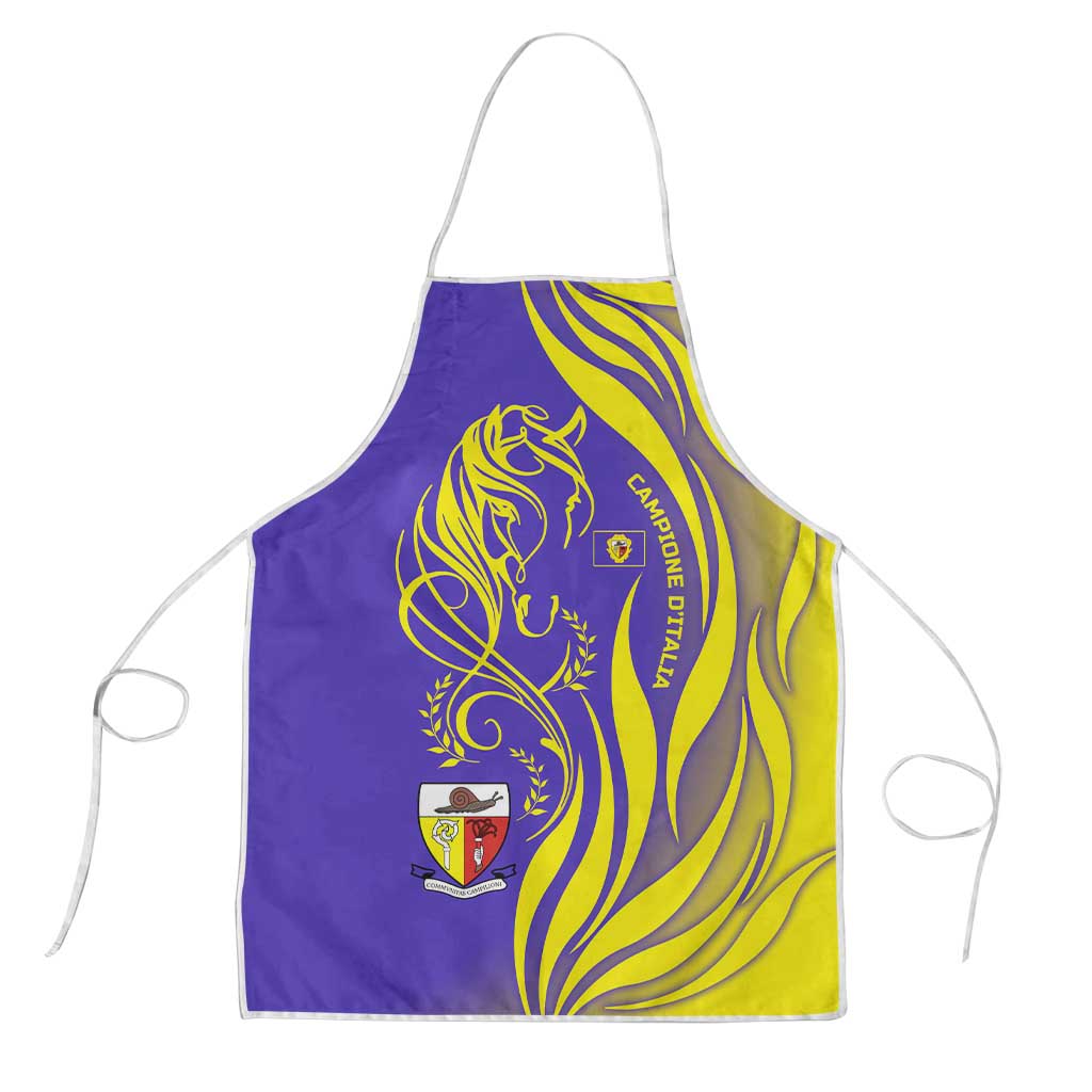 Campione d’Italia Apron with Yellow Horse Graphic and Purple Flame Crest - Wonder Print Shop