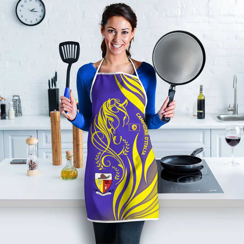 Campione d’Italia Apron with Yellow Horse Graphic and Purple Flame Crest - Wonder Print Shop