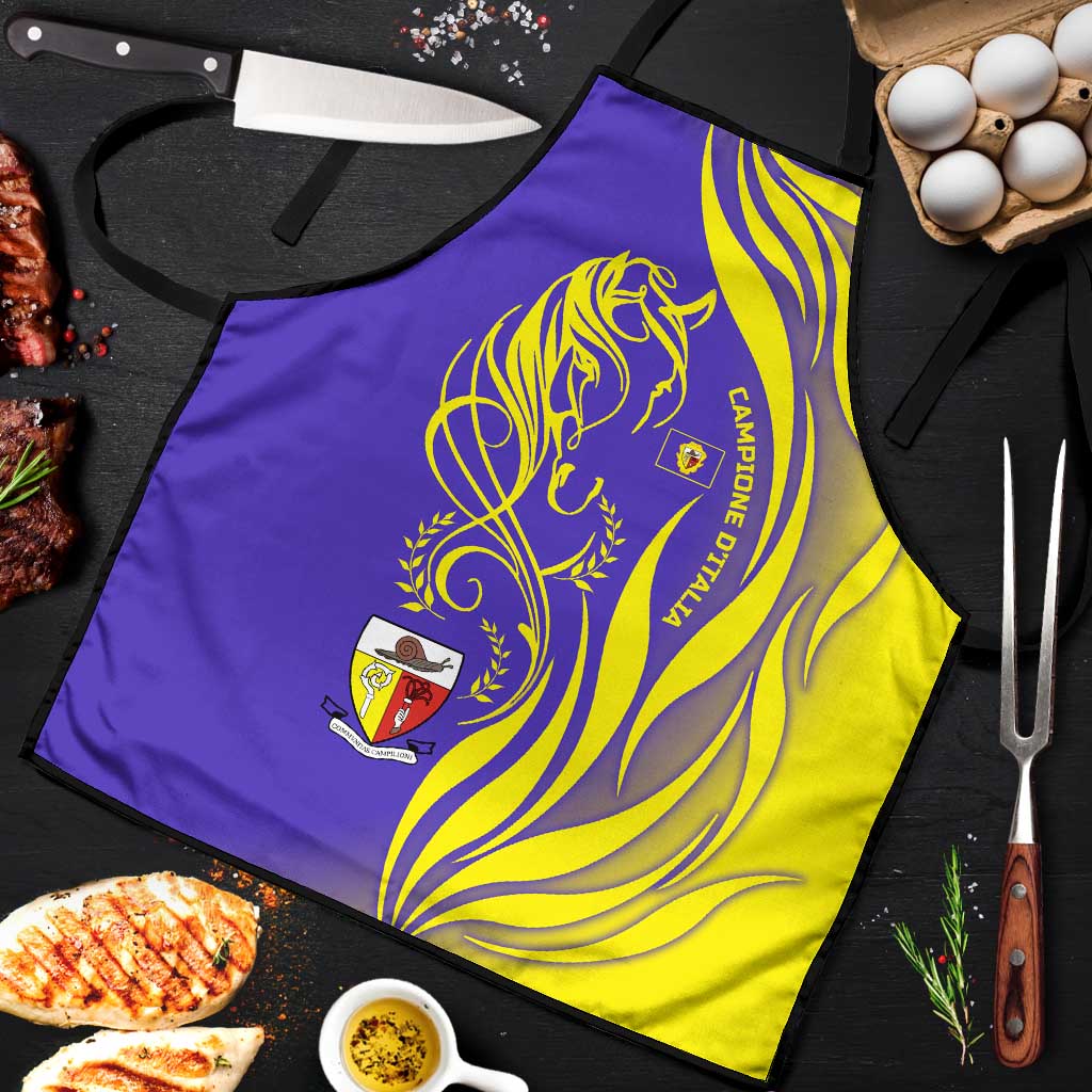 Campione d’Italia Apron with Yellow Horse Graphic and Purple Flame Crest - Wonder Print Shop