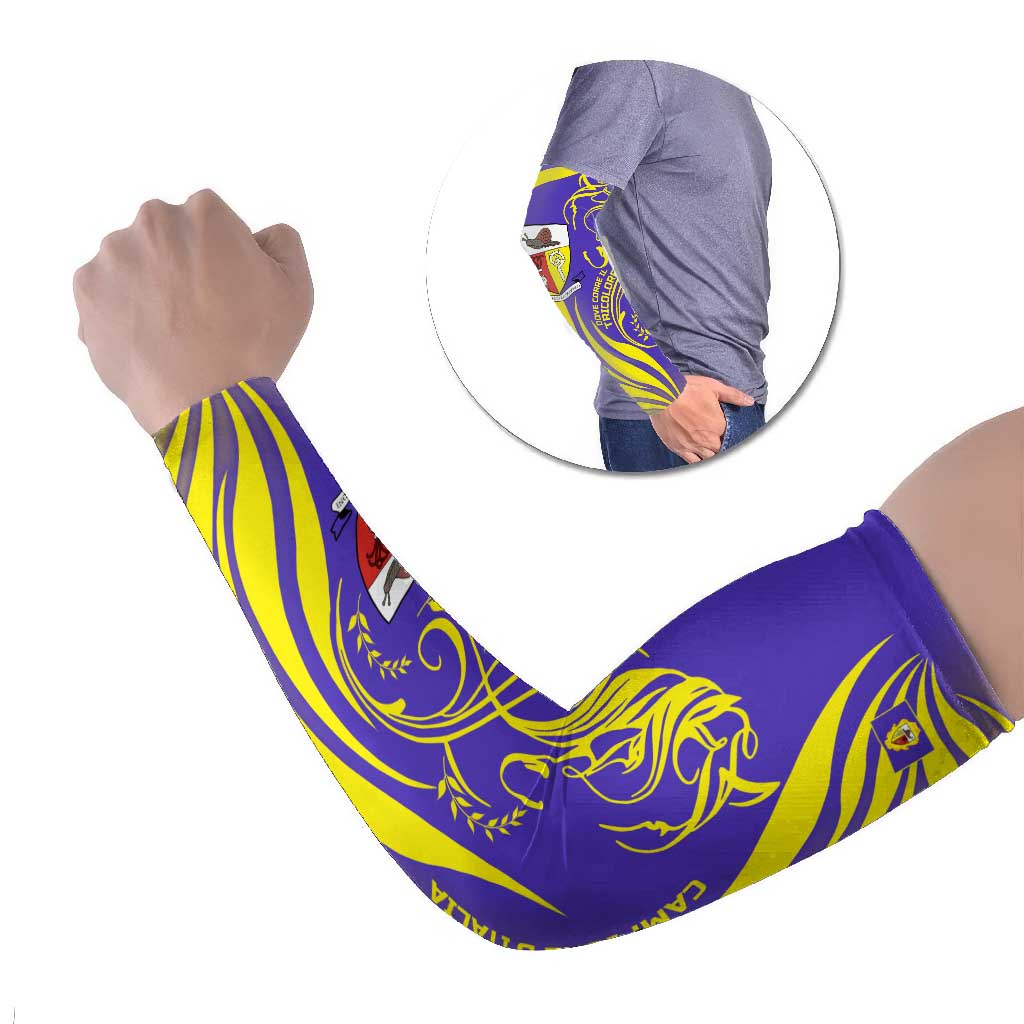 Campione d’Italia Arm Sleeves with Yellow Horse Graphic and Purple Flame Crest - Wonder Print Shop
