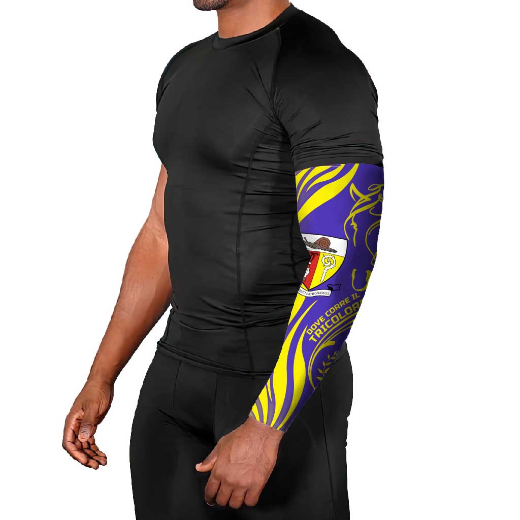 Campione d’Italia Arm Sleeves with Yellow Horse Graphic and Purple Flame Crest - Wonder Print Shop