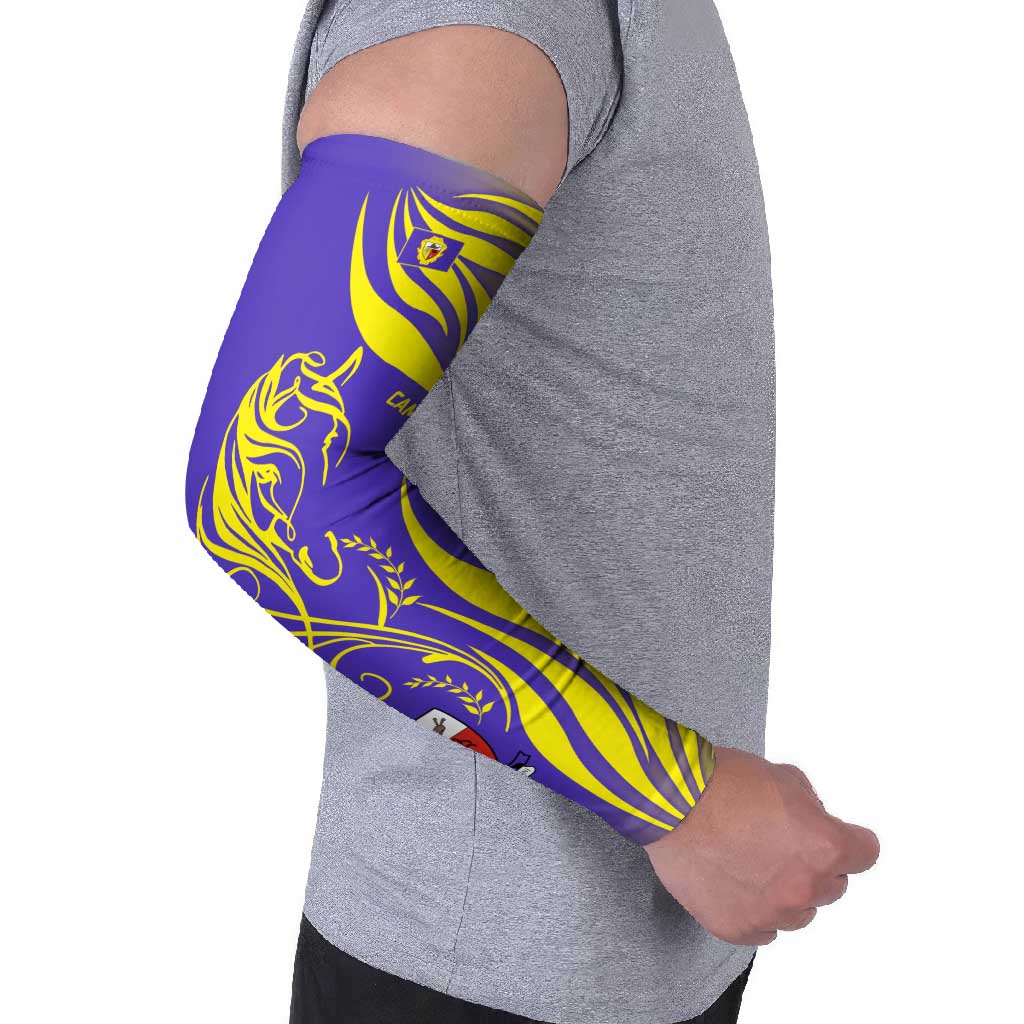 Campione d’Italia Arm Sleeves with Yellow Horse Graphic and Purple Flame Crest - Wonder Print Shop