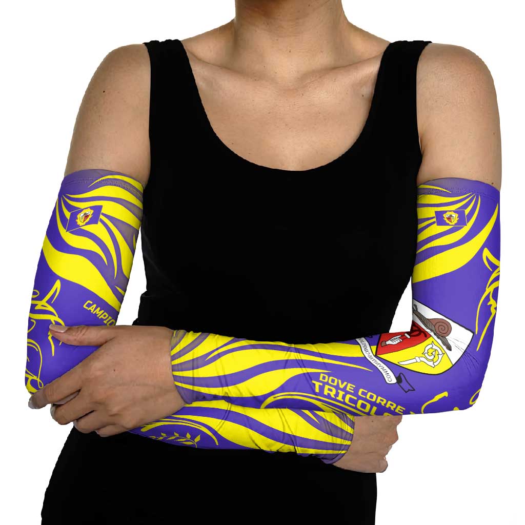 Campione d’Italia Arm Sleeves with Yellow Horse Graphic and Purple Flame Crest - Wonder Print Shop