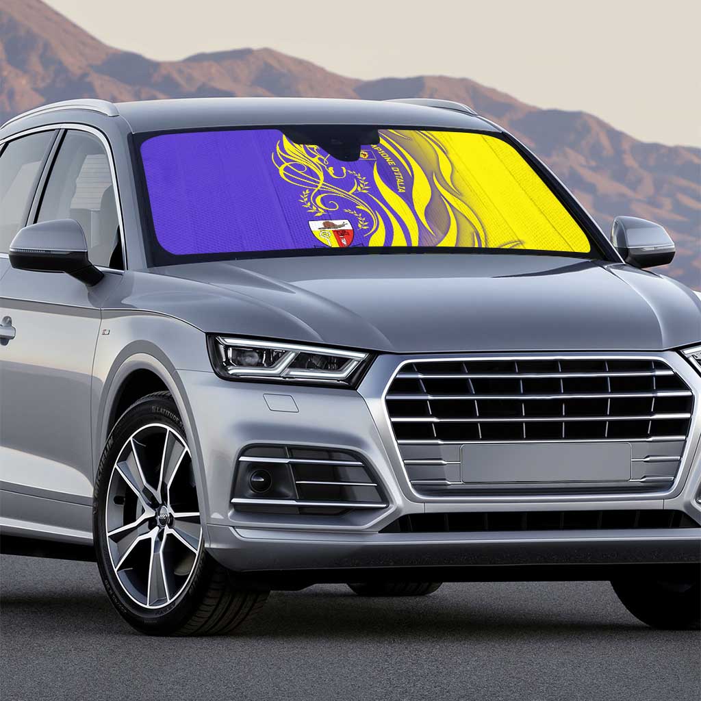 Campione d’Italia Auto Sun Shade with Yellow Horse Graphic and Purple Flame Crest - Wonder Print Shop
