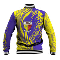 Campione d’Italia Baseball Jacket with Yellow Horse Graphic and Purple Flame Crest - Wonder Print Shop