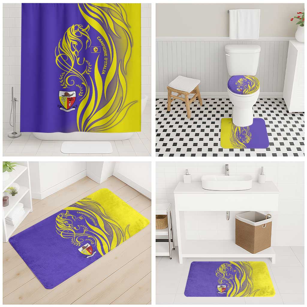 Campione d’Italia Bathroom Set with Yellow Horse Graphic and Purple Flame Crest - Wonder Print Shop