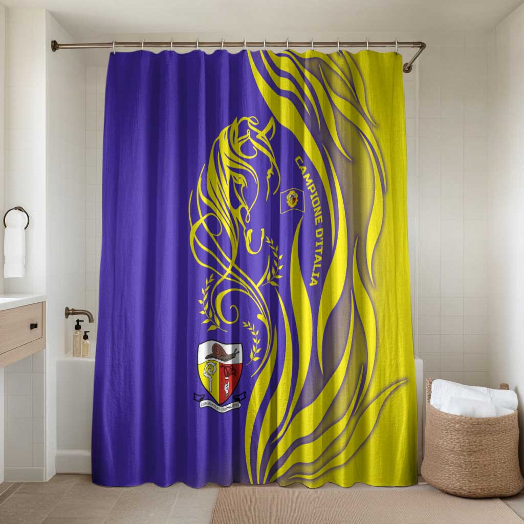 Campione d’Italia Bathroom Set with Yellow Horse Graphic and Purple Flame Crest - Wonder Print Shop